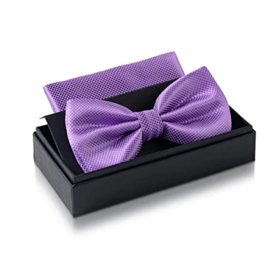 Immagine di Papillon lilla con fazzoletto da uomo Set per matrimonio regolabile in viola
