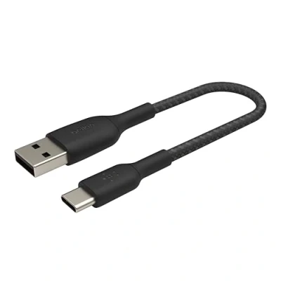 Immagine di Belkin BoostCharge Cavo USB C intrecciato, da a A, Type per iPhone 16/15, Plus, Pro, Pro Max, Samsung Galaxy S24, Pixel, iPad Nintendo Switch e altri ancora, 15 cm, nero