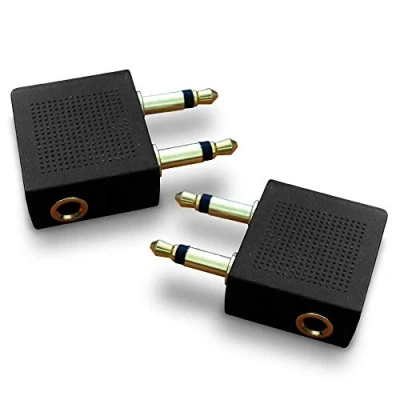 Immagine di Mobi Lock Adattatori per cuffie da volo placcati in oro (confezione 2) Permette di usare gli auricolari con tutti i sistemi multimediali