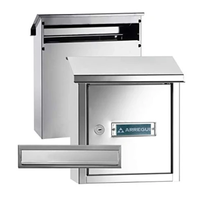 Immagine di ARREGUI V4037 Pack cassette postali + cassetta postale in acciaio per porte o cancelli esterni, da esterno, con bocca 23x3 cm, taglia S (DIN A5), Inox