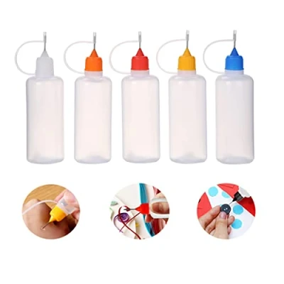 Immagine di Flacone di colla vuota da 100 ml, applicatore in plastica con tappi a punta per colla, liquido, olio, artigianato fai te, pittura acrilica (multicolor 5 pezzi)