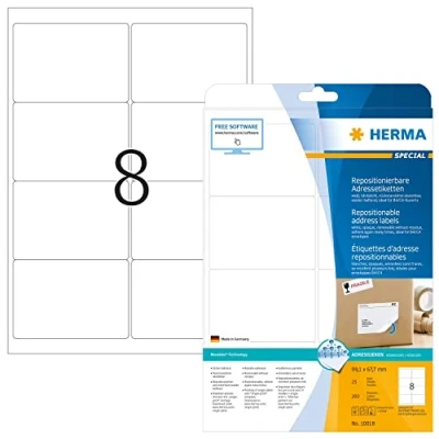 Immagine di HERMA Etichette Staccabili, 99,1 x 67,7 mm, Adesive A4 per Stampante, 8 Foglio, Bianco
