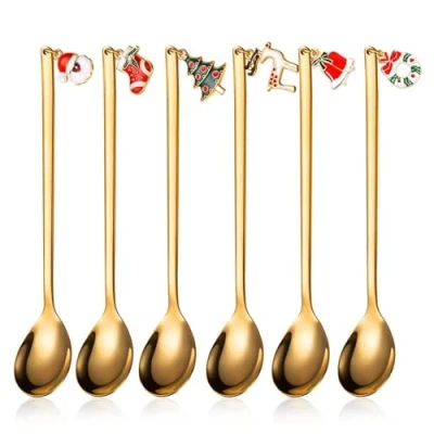 Immagine di LUTFI Cucchiaini da Caffè di Natale, 6 pezzi Cucchiaio Natale in acciaio inox, The con Pendenti Regalo Cucchiaini, Torta Confezione (oro)