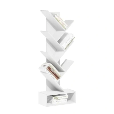 Immagine di Furinno Tree Libreria ad albero da pavimento a 7 livelli con ripiano inferiore, White