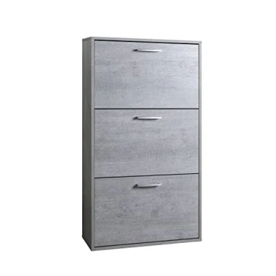 Immagine di COMPOSAD Scarpiera della Linea FLOW con 3 Ante, Doppia Profondità, Salvaspazio, Scapiera Ingresso, (LxAxP) 65x119x25 cm, Colore Grigio Cemento, Made in Italy