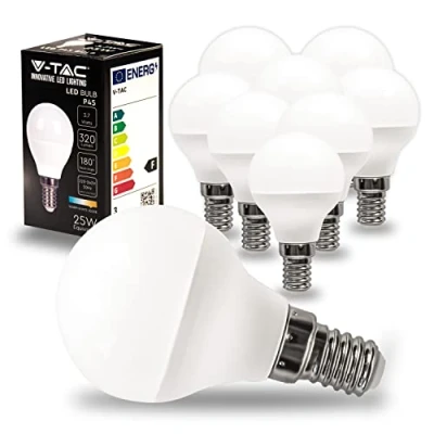 Immagine di V TAC 10x Lampadine LED P45 Golf con Attacco E14 3,7W (Equivalenti a 25W) 320 Lumen Lampadina Pallina da Massima Efficienza e Risparmio Energetico Luce Bianca Calda 3000K