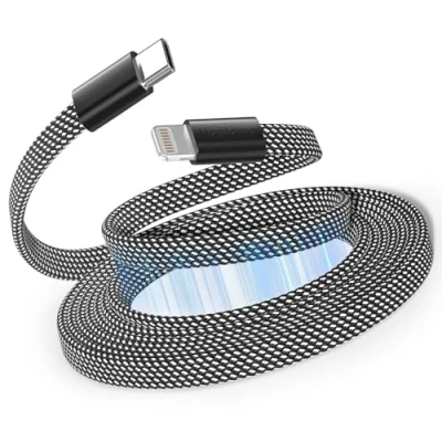 Immagine di Magtame cavo magnetico USB C a Lightning per Phone 1,5 m, di ricarica rapida certificato MFi, piatto retrattile intrecciato compatibile con 14 13 12 11 Pro Max XR XS X