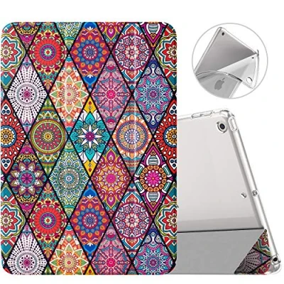 Immagine di MoKo Cover per Nuovo iPad 10,2&quot; 9a Generazione 2021 / 8a Gen. 2020 7a 2019, Custodia Ultra Sottile Leggero Tri Fold Auto Sveglia/Sonno con Retro Semi Trasparente in TPU Datura rombica