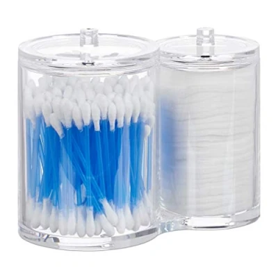 Immagine di relaxdays Organizer, Cotton fioc, Doppio Contenitore per Dischetti di Cotone, Rotondo, con Coperchio, in Acrilico, Facile da Pulire, Trasparente, 12,00 x 15,00 8,50cm, 2 unità