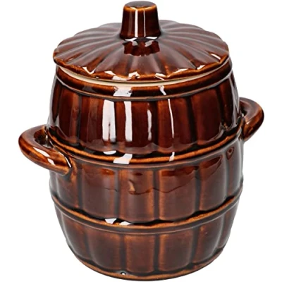 Immagine di KOTARBAU® Pentola in gres porcellanato, 3,2 l, per fermentazione, cetriolo, porcellanato con coperchio, colore marrone