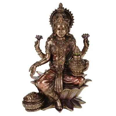 Immagine di Veronese by Joh. Vogler GmbH ( Unbekannt ) Lakshmi Statua del dio indiano figura fortunata saggezza ricchezza 18 cm scultura bronzo dipinta a mano dea antigraffio in poliresina nucleo