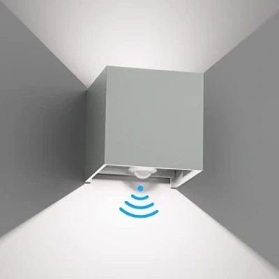 Immagine di Klighten Lampada da esterno, 12W Applique parete con sensore di movimento per luci esterni/interni fascio regolabile IP65 Impermeabile 6000K,Grigio Chiaro