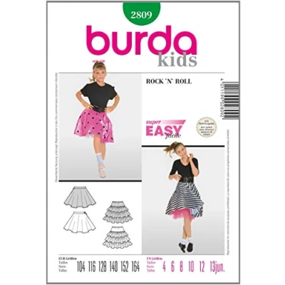 Immagine di Burda B2809 Cartamodello per Realizzare Vestito da Rock ‘n Roll Bimba/Ragazza, Taglie Varie, 19 x 13 cm