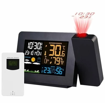 Immagine di ExoticaBlend Sveglia con Proiettore Orologio Proiezione Soffitto Stazione Meteorologica Sensore Esterno Termometro Interno Previsioni del Tempo Livello di Comfort