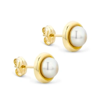 Immagine di Orovi Orecchini Perle Oro Giallo, 9KT 375, Donna Piccoli con coltivate d&#039;acqua dolce immerse in un bordo di oro, Bottone ipoallergenici perno e chiusura a farfalla pressione.