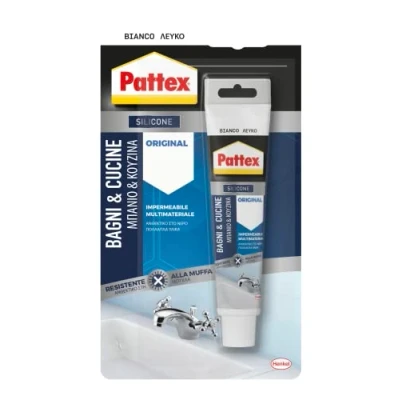 Immagine di Pattex Bagni Cucine Original Silicone Bianco Sigillante, Cucina e Bagno Resistente alla Muffa, Sigillante Impermeabile, Tubo da 50 ml