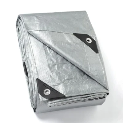 Immagine di GUARD SHIELD Telone di copertura con occhielli, impermeabile, 4 m x 6 m, colore argento, multifunzione, in poliestere, 120 g/㎡, tessuto, multiuso, resistente agli strappi, stabilizzato ai raggi UV