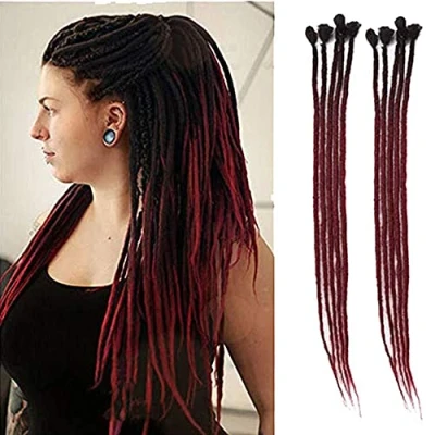 Immagine di Dsoar 24inch Ombre Dreadlocks Estensioni per Donne/Uomini 10 Fili Dreads Sintetici Fatti A Mano All&#039;uncinetto Intrecciare I Capelli Giamaica Reggae Locs (Ombre Nero e Borgogna)