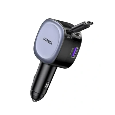 Immagine di UGREEN 75W Retrattile Caricatore Auto, Caricabatteria Accendisigari USB C Ricarica Rapida PD 3.0 QC 3.0, Compatibile con iPhone 16/15/14, Samsung Galaxy S24/23, Pixel9/8, MacBook, iPad Pro