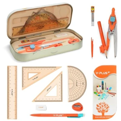 Immagine di Set Geometria per Studenti, Compasso Goniometro Matematica con Righelli, Scatola di Kit Materiale Scolastico e Scolastico, 12 Pezzi