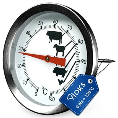 Immagine di termometro per carne con intervallo di misurazione da 0 C a 120 C, sensore temperatura bistecca agnello, maiale e pollame, cucina.