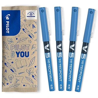 Immagine di Pilot Hi Tecpoint V5 Penna a inchiostro liquido, confezione da 4 pz, colore: BLU
