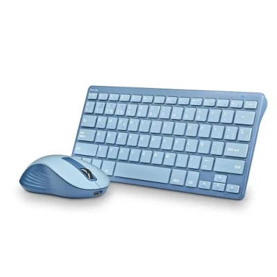 Immagine di NGS Fantasy Kit Blue Combo Tastiera e Mouse Lingua Spagnolo QWERTY Ricaricabile Wireless Silenzioso, Multimodale (2,4 GHz/BT1/BT2), 12 Tasti Multimediali, Dpi Regolabile, Compatibile con