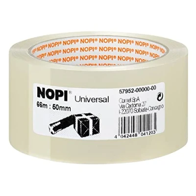 Immagine di NOPI Nastro Adesivo Per Pacchi, imballaggi e sigillature, Resistente all&#039;invecchiamento allo strappo, Extra forte privo di solventi, Colore: Transparente, 66 m x 50 mm