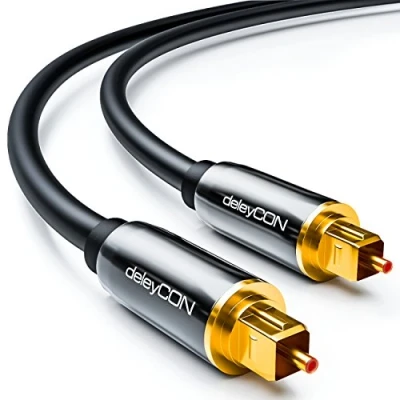 Immagine di deleyCON 1m Cavo Audio Ottico Digitale S/PDIF 2x Toslink Spina LWL in Fibra Ottica Metallo 5mm Flessibile Nero