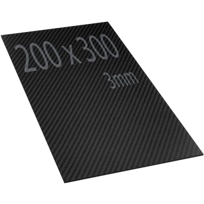 Immagine di Piastra in fibra di carbonio, 200 x 300 mm. Spessore 3 Foglio carbonio 3K opaco. Resistente e elevata durezza, per taglio CNC. da mm