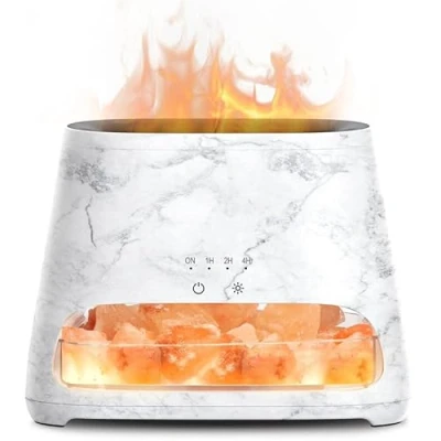 Immagine di SALKING 2 in 1 Diffusore di olio essenziale, Ultrasuoni Aromaterapia con Luce a Effetto Fiamma, Umidificatore 3 Luminosità, 100% Puro sale himalaya, 150ml