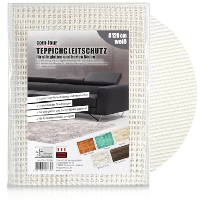 Immagine di COM FOUR® tappetino antiscivolo per moquette sottotappeto Ø 120 cm fermatappeto bianco cassetti tagliabile su misura