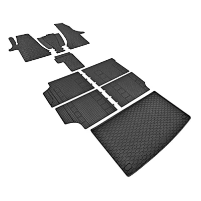 Immagine di Z4L Tappetini in gomma e vasca per bagagliaio, un set adatto VW T6.1 Transporter/Caravelle 8 posti 2019 2022 L1 + Tunel