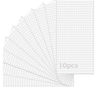 Immagine di Guihumz Set di 10 pannelli compatibili con la maggior parte delle marche, classici mattoncini da costruzione, compatibile piastra Classic, 25.5 * 12.5cm, base Bianco