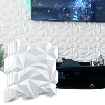 Immagine di Art3d Pannello da parete in PVC 3D Diamond Jagged Matching Matt White, per interni residenziali e commerciali