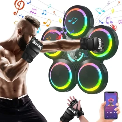 Immagine di UOEONR Macchina da Boxe musicale, montaggio a parete, LED Music con guanti, modalità Bluetooth, 9 di velocità e conteggio, per adulti bambini