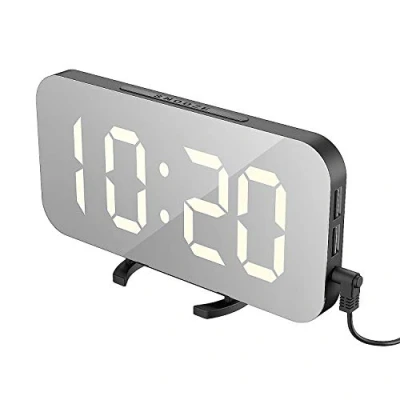 Immagine di EXTSUD Sveglia Digitale con Display a Specchio Orologio Elettronica Luce Notturna Grande LED Schermo 12/24H Funzione Pisolino 2 Porte USB per Ricarica Smartphone