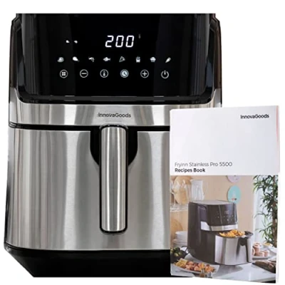 Immagine di InnovaGoods® Friggitrice ad aria 5,5 litri, 1700W, airfryer +100 ricette in IT, 8 programmi, touch screen, cestello antiaderente e flusso d&#039;aria a 360 ideale per 3 5 persone
