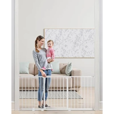 Immagine di VEVOR Cancello per Bambini Animali Domestici, Cancelletto Alto 762 mm Larghezza Regolabile 154 a161 cm, Kit di Montaggio a Pressione, Tazze da Parete Scale Porte, Apertura Una Mano Bianco