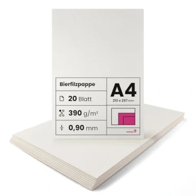 Immagine di Netuno 20 fogli cartone assorbente crema formato A4 210 x 297 mm 0,90 390g cartoncino rigido per sottobiccieri birra base torte album coperture rilegatura beermat board cream