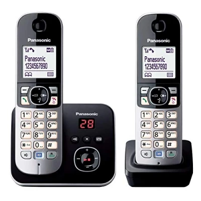 Immagine di Panasonic KX TG6822GB Telefono cordless DECT, schermo da 4,6 cm (1,8 pollici), con segreteria telefonica, colore: Nero [Importato dalla Germania]
