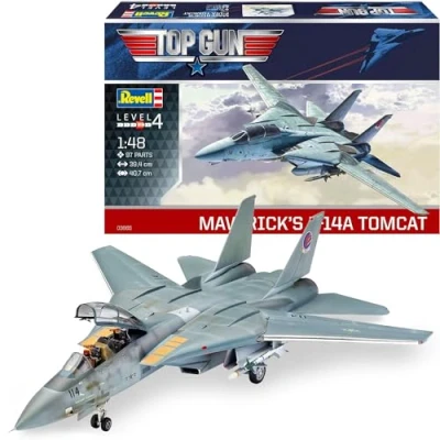 Immagine di Revell Maverick&#039;s F 14A Tomcat Top Gun Autentico modello di aviatore Con ali girevoli mobili e personaggio pilota Impressionante pezzo da collezione in scala 1:48 97 pezzi
