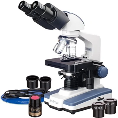 Immagine di AmScope B120B e 40X 2000X Microscopio combinato digitale a LED, con palco 3D fotocamera USB