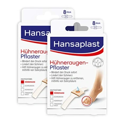 Immagine di Hansaplast Calli Pavimentazione, Heftpflaster Zur Rimozione di Occhio Pernice (Schmerzlindernde Toppe Piede con Sicura Halt, 2 Pack (2 x 8 Pezzi ))
