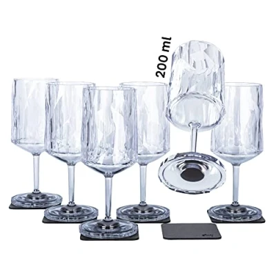 Immagine di Silwy® bicchieri magnetici in plastica high tech, con sottobicchieri nano gel metallici, da campeggio antiscivolo, accessori per barche e yacht (da vino, 0,2 l, set 6)
