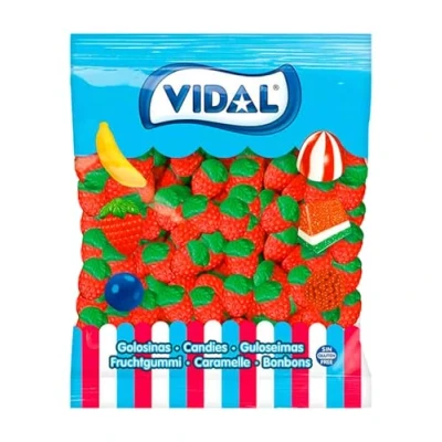 Immagine di Vidal Dolcetti Fragole Selvatiche, Caramello di Gomma con Gusto e Forma Fragola, Colori Verde Rosso. Borsa 1,5 Kg