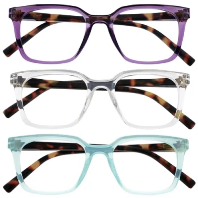 Immagine di OPULIZE KOI Occhiali da Lettura, Confezione 3 Montatura Rettangolare Grande Viola Verde Acqua Trasparente Unisex Cerniere a Molla RRR50 5CQ +3.00