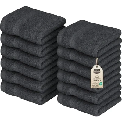 Immagine di Utopia Towels Set di 12 Asciugamani Per il Viso Premium, Perfetti l&#039;uso in Palestra, Nella Spa, Nel Bidet, a Mano 30 x cm, 100% Cotone (Grigio)