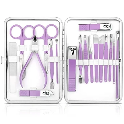 Immagine di Set per manicure Kit professionale e pedicure Strumenti la cura delle unghie da viaggio tagliaunghie donne con lima in vetro Regalo