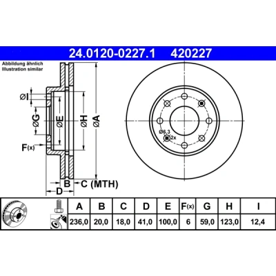 Immagine di ATE 24.0120 0227.1 Disco freno 236,0 20,0 6 100,0 ventilato rivestito ad alto tenore di carbonio con bulloni/viti CHEVROLET: Spark